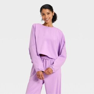 JoyLab Washed Jersey Long Sleeve Top in Purple size XS